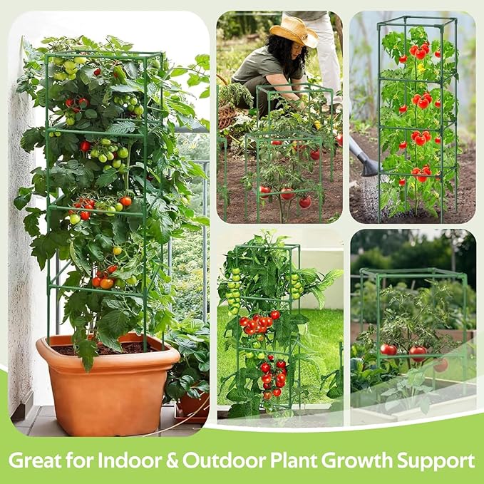3 Pack Tomato Cages for Garden - 48" Square Tomato Cage for Pots & Raised Garden Bed - Heavy Duty Tall Tomatoes Trellis Plant Stakes Support for Vertical Climbing Plants Vegetables & Flowers