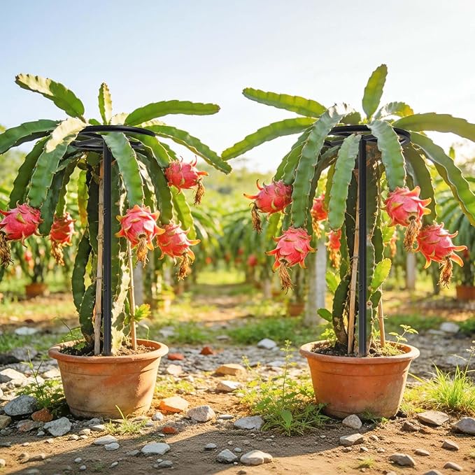 Metal Dragon Fruit Trellis, Adjustable Durable Dragon Fruit Plant Trellis Vertical Indoor Support Frame for Climbing Plants Trees Cactus Garden Outdoor Potted Support, 2 Pcs