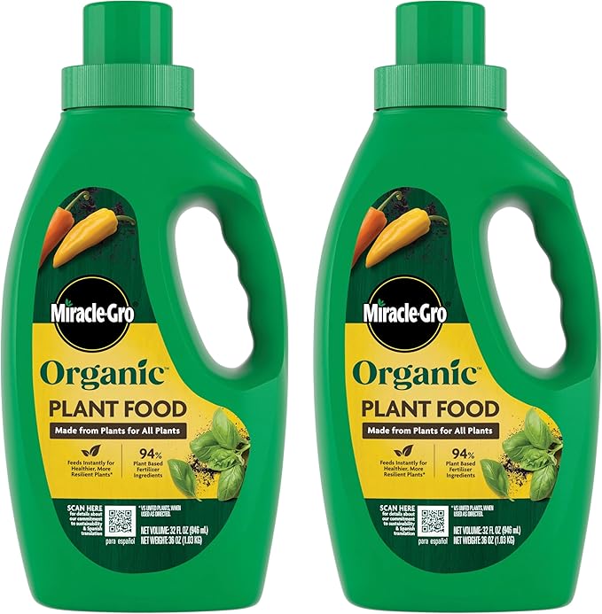 Miracle-Gro Organic Plant Food - Use with Indoor or Outdoor Plants, Organic Liquid Fertilizer for Containers and In-Ground Gardens, OMRI Listed, 32 fl. oz. (2-Pack)