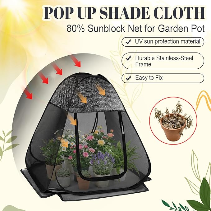 4 Pack Pop up Plant Shade Tent with UV Top, Garden Mesh Tent Cover with Zipper Door and 16 Stakes, Sunblock Plant Shade Cloth for Outdoor Vegetables Flowers Shrubs (28x28x30in)
