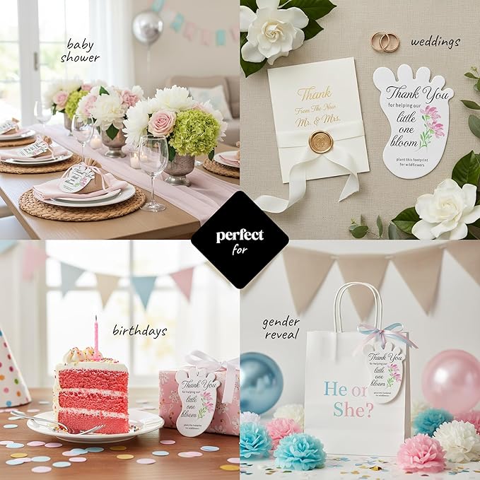 Seed Bloom Footprint-Shaped Seed Paper – 24 pcs Pink Shower Favors for Guests with Wildflower Seeds, Writable & Plantable, Gender Reveal, Birthday Gifts for Guest