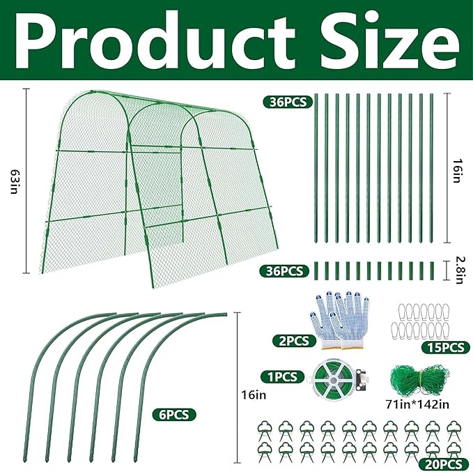 codree Cucumber Trellis for Raised Bed, 63 x 63 Inch U-Shape Garden Trellis for Climbing Plants Outdoor, Metal Arch Trellis with Climbing Net Clips for Growing Vine Vegetable, Tomato, Bean, Zucchini