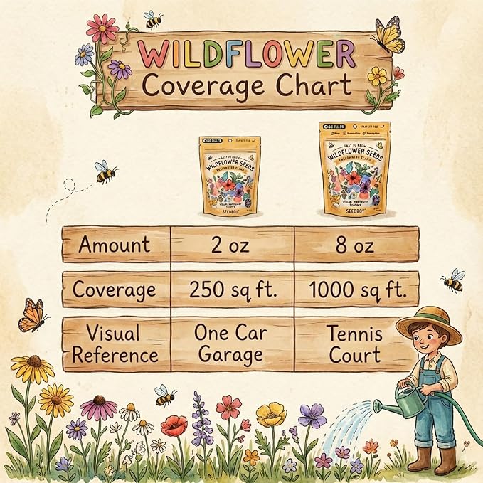 Seedboy Wildflowers for Pollinators Seed Mix – 8 oz Bulk Wildflower Seeds - 160,000+ Non-GMO Annual and Perennial Seeds for Bees Butterflies Hummingbirds – 47 Varieties Wild Flowers for Planting (8oz)