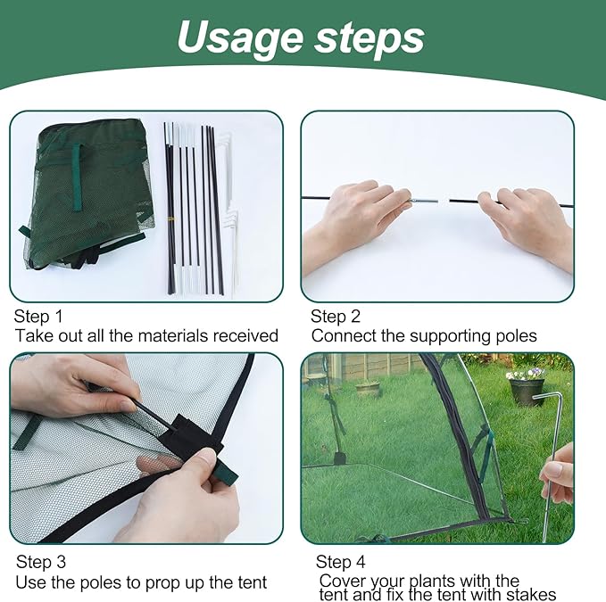 2pack Large Mesh Plant Cover Tent, 36x36x37Inches Pest Guard Cover, Insect Bird Barrier Netting Outdoor Plant Enclosure, Garden Net Cage Plant Protector Pest Protection Guard for Fruit Vegetables