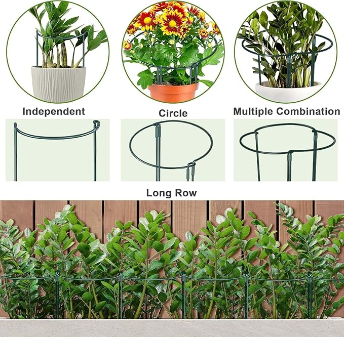 HiGift 4 Pack Height Adjustable Metal Plant Support (36" H or 24" H or 12" H), Heavy Duty Peony Cages and Supports, Half Round Tall Plant Support Ring for Outdoor Indoor Plant Hydrangea Flower