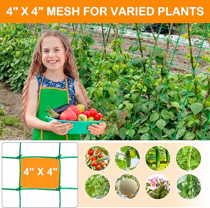 Trellis Netting, Garden Netting for Plants, 6.6x9.85 FT Garden Trellis Netting for Climbing Plants with 27 Strands Nylon Outdoor Indoor, Vegetable Grow Trellis Net for Tomato, Cucumber, Grape, Bean