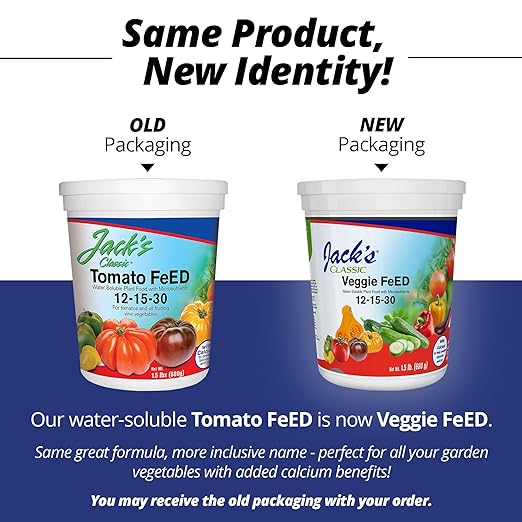 Jack's Classic 12-15-30 Veggie Feed Water-Soluble Fertilizer with Micronutrients, 1.5lbs - Plant Growth and Abundant Fruit Set in Blooming Vegetable Plants