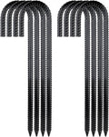 Garden Stakes Galvanized Steel, 16IN J Hook Ground Anchors Heavy Duty Rebar Stakes for Outdoor Decorations, Tent, Fencing and Landscape 8 Pack