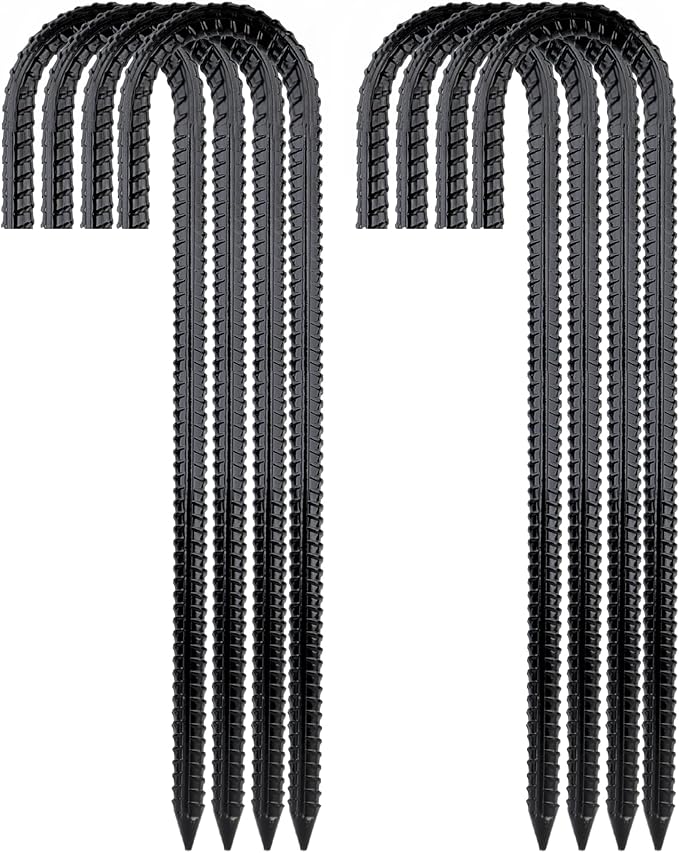 Garden Stakes Galvanized Steel, 16IN J Hook Ground Anchors Heavy Duty Rebar Stakes for Outdoor Decorations, Tent, Fencing and Landscape 8 Pack