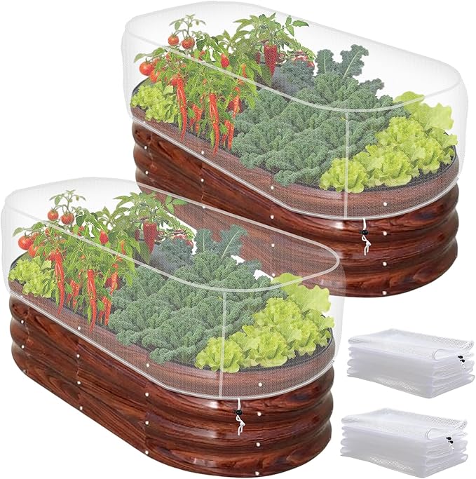 2 PCS Garden Netting for Raised Beds 4x8 Fine Mesh Raised Beds Garden Bug Netting Pest Barrier Screen with Drawstring for Plants to Keep Small Animals Pest Out Protect for Vegetables (4x8 FT)
