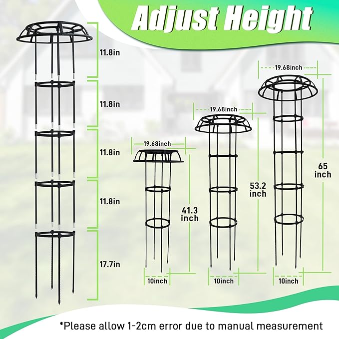 Garden Trellis for Climbing Plants Outdoor, 41.3 Inch Mushroom Top Trellis for Climbing Plants, Plant Trellis Support for Potted Plants Climbing Vine Rose Clematis Vegetable Trellis, 2 Pack