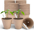 ARGCONNER Peat Pots, 60 Pack Plant Starter Round Nursery Pot with Drainage Holes, Garden Germination Seedling Pots with 30 Plant Labels (3.15 Inch)