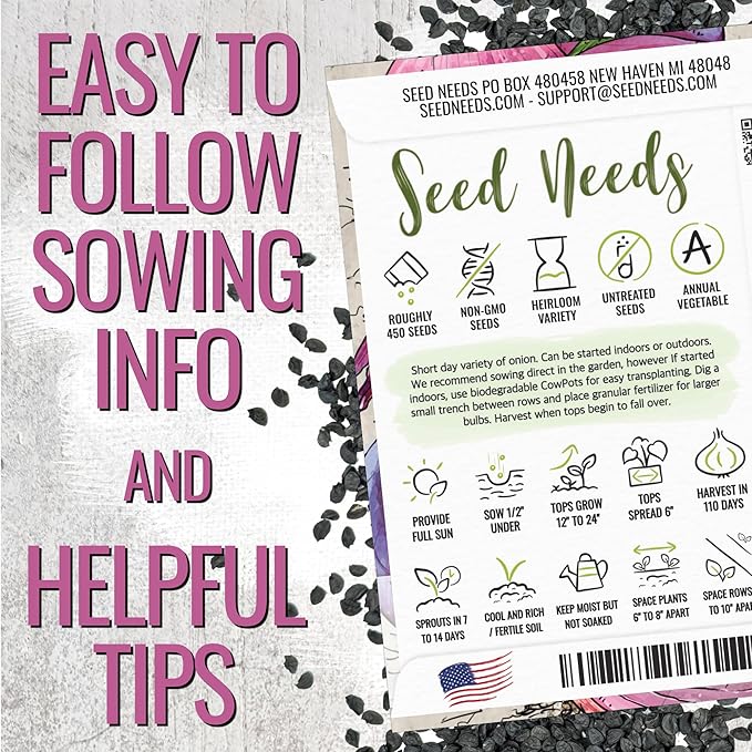 Seed Needs Onion Seeds for Planting Red Burgundy Short Day Onions - Non-GMO Heirloom & Untreated Vegetable Seeds to Plant an Outdoor Home Grown Veggie Garden