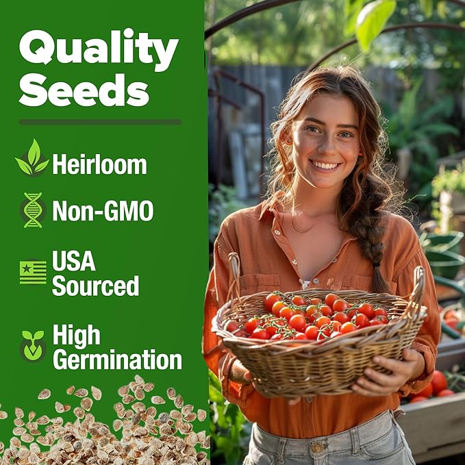 HOME GROWN Heirloom Tomato Seed Collection – Beefsteak & Large Red Cherry (1100+ Non-GMO Seeds for High-Yield Gardening) Solanum lycopersicum