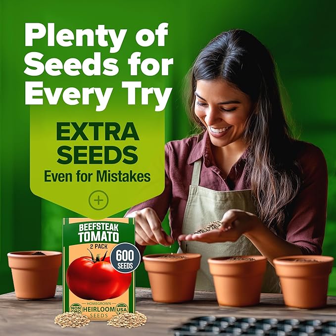 HOME GROWN Beefsteak Tomato Seed 2Pack - 600 Heirloom Tomato Seeds for Planting Outdoors High-Yield Non-GMO Vegetable Seeds for Growing Large, Meaty Tomatoes for Summer Dishes (Solanum lycopersicum)