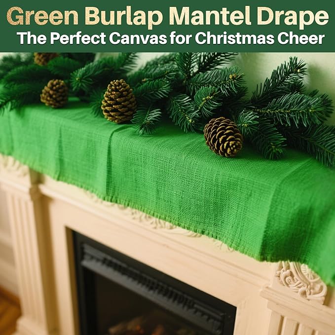 9.8FT Christmas Gardening Burlap Roll - Decoration Burlap for Crafts Plant Covers Jute Fiber, St. Patrick's Day Outdoor Gatherings Boho Rustic Garden Room Decor(118X19.7inch,Green)