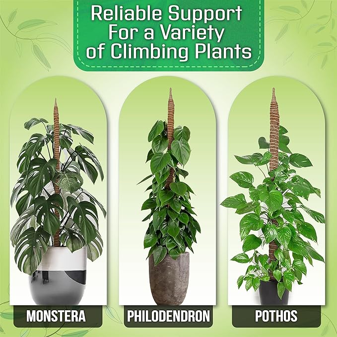 2 Pack 48 Inch Bendable Moss Pole Monstera Plant Support for Climbing Indoor Plants, Tall Coir Plant Pole Sticks & Plant Stakes for Pothos, Philodendron & Potted Plants, Includes Plant Ties