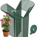 AMAGABELI GARDEN & HOME 20 Pack Plant Support Stakes 10" W x 24" H Heavy Duty Half Round Peony Cage Metal Garden Support Structures Plant Cage with Ties for Indoor Flower Tomato Hydrangea Monstera