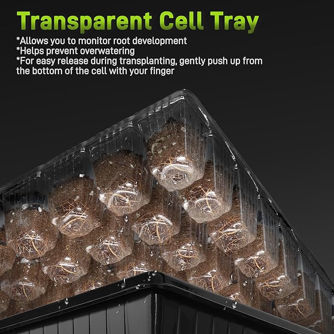 120-Cell Seed Starter Tray with Grow Light, Seedling Starter Trays with 4.08" Humidity Dome, Self-Watering Plant Germination Trays,Seed Starter Kit for Seeds Growing (Black)