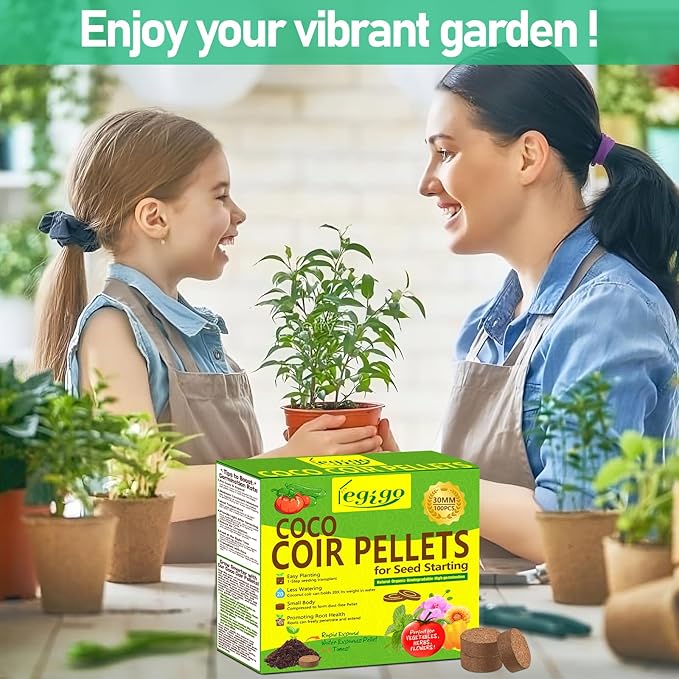 Legigo 100 Pcs 30mm Coco Coir Pellets Seed Starter Soil Mix- Organic Coconut Coir Potting Soil Pods for Seedling, Coco Peat Soil Discs for Indoor & Outdoor Plants Bonsai Herbs Vegetables and Flowers