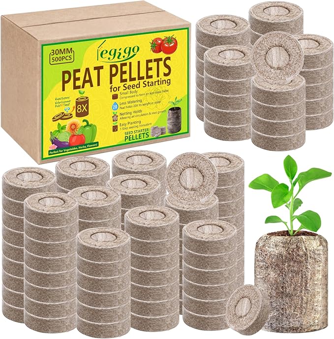 Legigo 500 Pcs 30mm Seed Starter Peat Pellets for Seedlings- Compressed Seed Starter Pods Seed Starting Pellets Plugs Soil Peat Pods for Starting Seeds, Garden Planting Herb Flower Vegetables