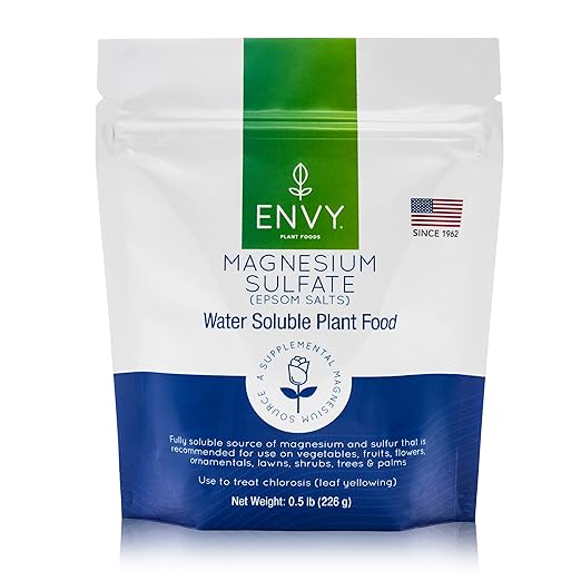 ENVY Magnesium Sulfate Plant Food | Fertilizer for Plants | Water Soluble Epsom Salts for Houseplants, Roses, Shrubs and Lawns (0.5 lb)