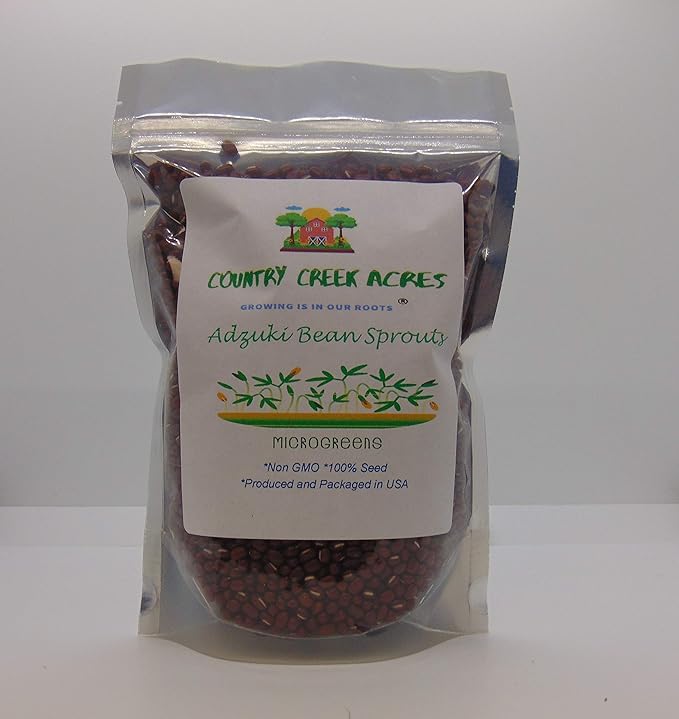 Adzuki Bean Seed, Microgreen, Sprouting,16 OZ, Non GMO - Country Creek LLC Brand - High Sprout Germination- Edible Seeds, Gardening, Hydroponics, Growing Salad Sprouts