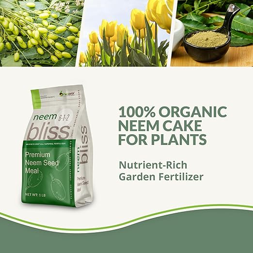 Neem Bliss (1lb) - Neem Seed Meal - Organic Neem Cake for Plants - OMRI-Listed Fertilizer for Plants, Vegetables, Lawns, & Gardening - 100% Natural & Renewable Garden Fertilizer