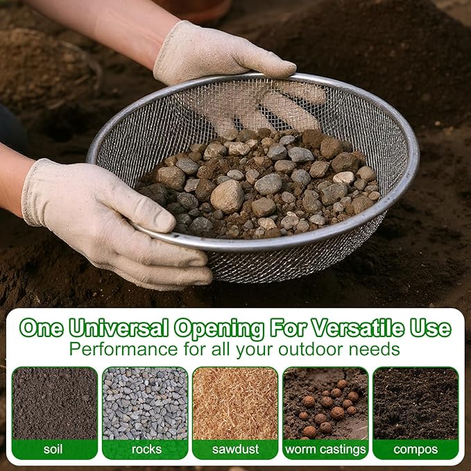 3PACK Soil Sand Compost Sifter for Gardening - Soil Compost Rock Sifter with Repotting Mat Fits 5-Gallon Buckets 1/4 Inch & 1/8 Inch & 3/8 Inch Mesh Sieve for Gravel, Dirt, Sawdust