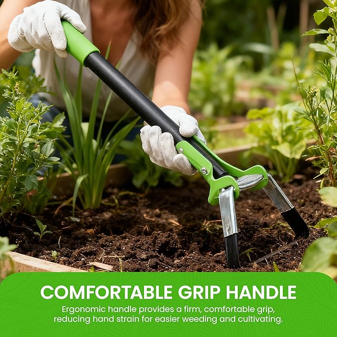 Garden Guru Action Stirrup Hoe Garden Tool with Ergonomic Handle – Rust Resistant Heavy Duty Steel Loop Hoe for Weeding, Planting, Sowing Seeds, Making Furrows & Soil Cultivation (4 Pack)