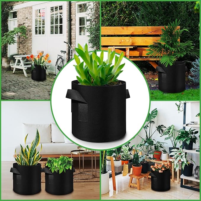 12-Pack 5 Gallon Plant Grow Bags, Thickened Nonwoven Fabric Pots with Handles, Vegetable Planter Bags Containers, Cloth Planters for Garden Vegetable/Flower/Plant/Fruits Outdoor (Black)