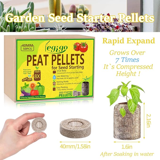 Legigo 50 Pcs 40mm Seed Starter Peat Pellets Pods for Seedlings- Compressed Seed Starting Pellets Seed Starter Pods Plugs Soil Peat Pods for Starting Seeds, Garden Planting Herb Flower Vegetables