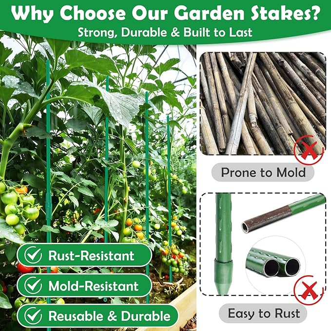 337 PCS Garden Stakes, Fiberglass Tomato Stakes, Garden Sticks with Accessories, 105 Sets DIY 4ft, 5ft, 6ft, 7ft Plant Stakes, Plant Sticks Supports for Indoor Outdoor Plants, Vegetables