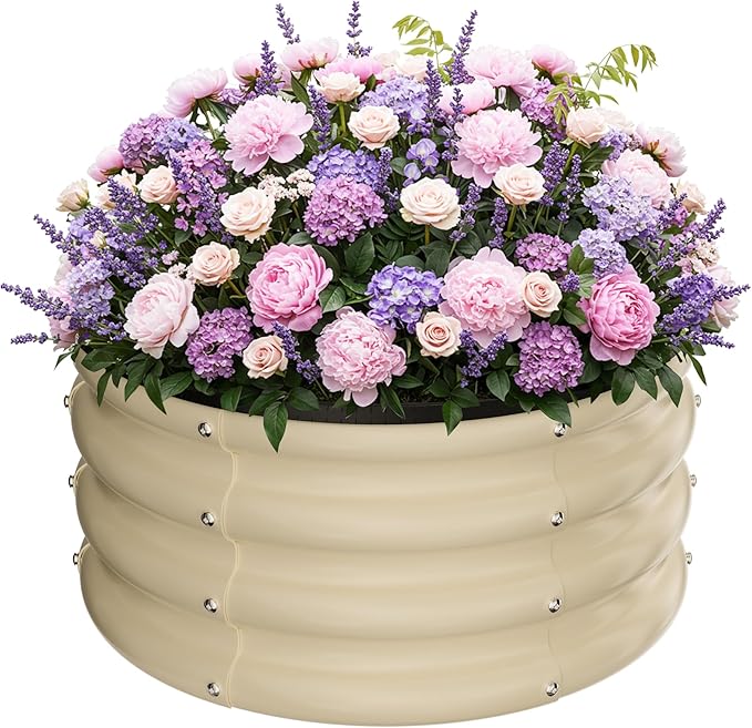 ZXZYHFTY Raised Garden Bed, 0.6 mm Galvanized Steel Round Planter Box with Open Bottom, White, 2 x 2 x 1 FT, 1 Pack