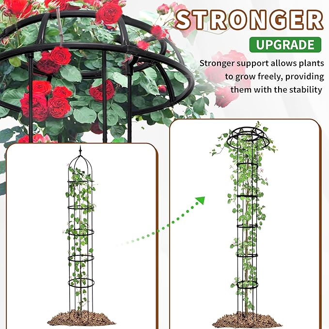 1 Pack Umbrella Trellis for Climbing Plants, 76 Inch Tall Adjustable Plant Support for Outdoor Indoor Garden, Sturdy Metal Core with Plastic Coating, Black