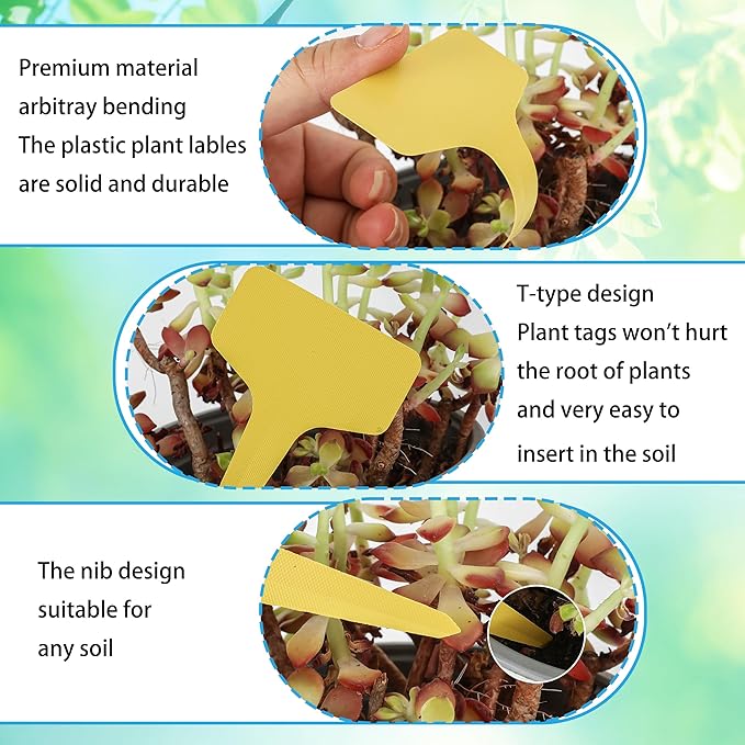 Plant Labels 200Pcs T-Type Markers - Waterproof Garden Tags with Permanent Pen (Yellow)