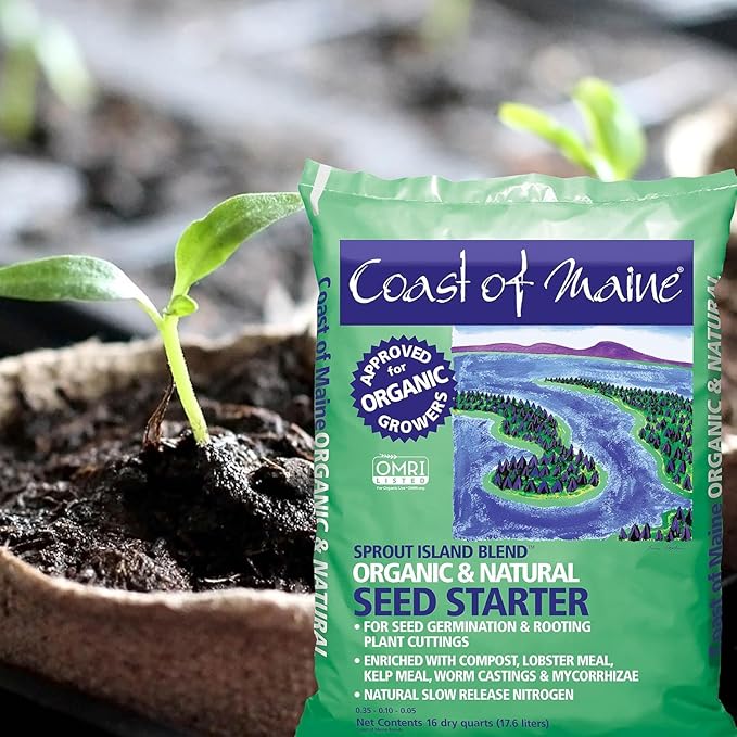 Coast of Maine Organic & Natural Sprout Island Blend Seed Starter - Seed Germination & Root Plant Cuttings w/Composted Manure, Mycorrhizae, Worm Castings & Kelp - Enhanced Drainage (16 Qt)