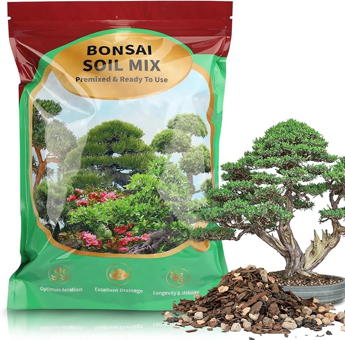 Bonsai Soil Mix 2qt, Potting Soil Mix Ready to Use for Bonsai Tree and Indoor Plants, Composed of Akadama, Lava Rock, Prumice, Bark