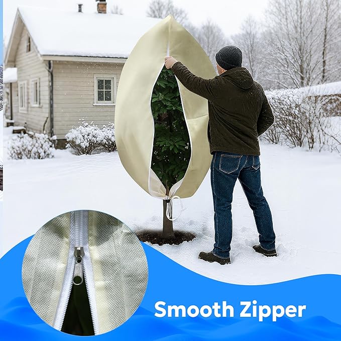 MIXC Plant Covers Freeze Protection, 31.4''×39.3'' Winter Cold Weather Frost Blankets Shrub Jacket with Drawstring Reusable Frost Protection Cloth for Outdoor Plants Fruit Tree Potted (4 Pack)