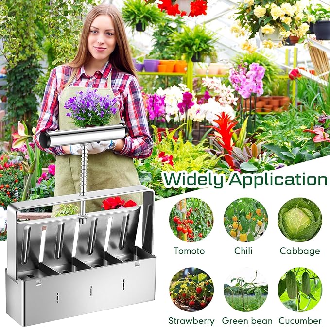 2 Set Soil Blocker, 2 Inch 4 Cell Upgraded Soil Blocking Tool for Seed Starting, Handheld Soil Block Maker with 3 Sizes Seed Pins for Garden Soil Potting Transplanting Germination