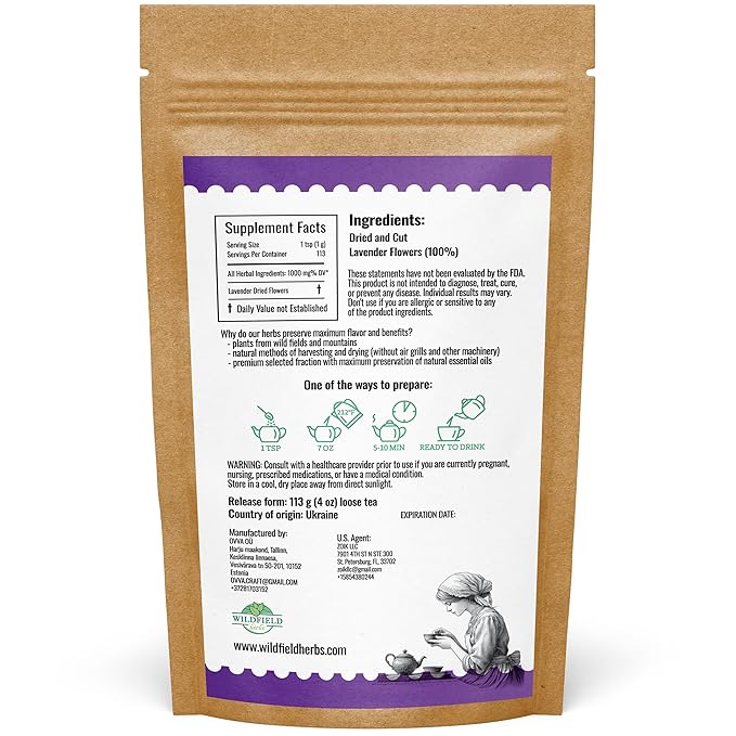 4 oz. Dried Lavender Flowers Herb Tea (Lavandula angustifolia) - 113 g Lavender Herbs Dried Tea Flores de lavanda