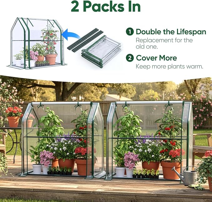 Quictent Mini Greenhouse for Indoor, 2-Pack Tabletop Portable Small Green House Waterproof UV Protected Cover Shelter for Outdoors, Garden Plant Seed Starting Nursery, 36"x18"x33", Clear