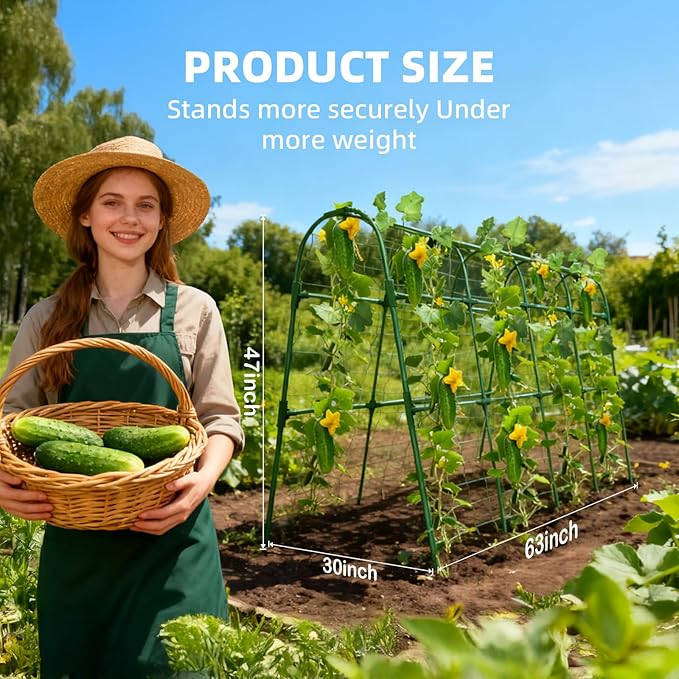 Cucumber Trellis for Raised Bed, U-Shape Garden Arch Metal Support for Climbing Plants, Metal Arch Plant Support Vegetables Trellis, Plant Support for Vine (Green, 31.5 * 30 * 47inch(L*W*H))