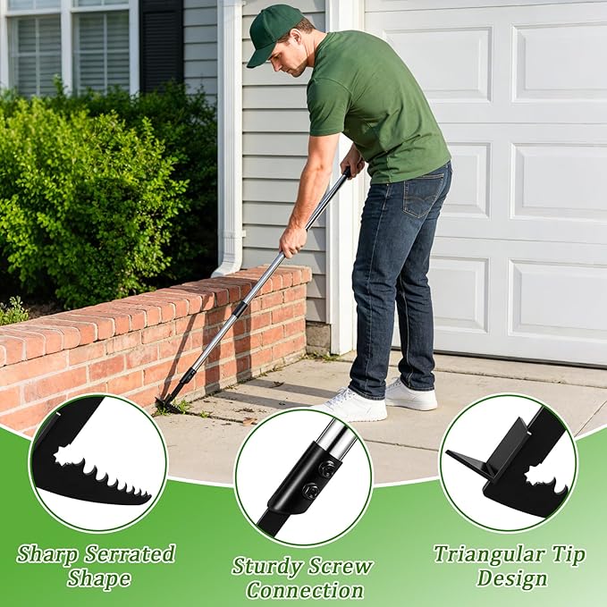 Crack Weeder Tool Set - Upgraded & Lengthened Manual Manganese Steel Crevice Weeding Tool with Adjustable Handle for Moss Weed Removal in Driveways, Patios, Pavers, Garden Cracks