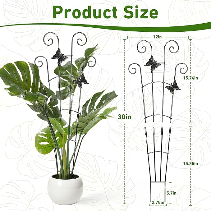 COOMIN 30'' Monstera Plant Support Outdoor, Metal Expandable Plant Supports for Indoor Plants, 4P Garden Trellis for Climbing Plants Indoor - Ivy, Pothos, Philodendron, Hoya
