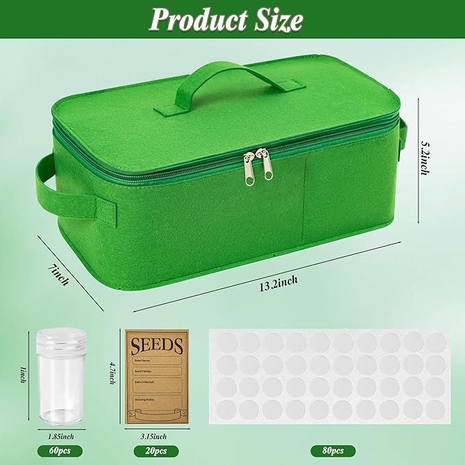 GOCOHHI Seed Storage Organizer, 60 Slots Seed Saving Box, Thick Fabric Seed Bin 3 Compartment Seed Packet Container for Vegetable Flower Plants Garden