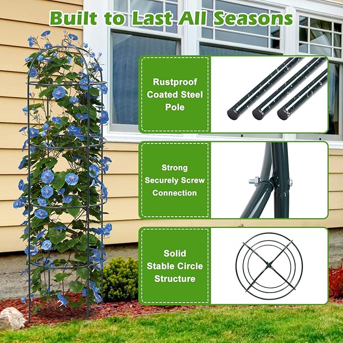 2Pcs Trellis for Climbing Plants Outdoor, 60" Tall Heavy Duty Metal Obelisk Garden Trellis Climbing Plant Support for Tomatos Cucumber Potted Vine Flower Rose Clematis Vegetable Pea Bean Trellises