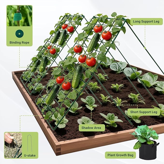 Cucumber Trellis for Garden - 4 Pack, 48" L x 16" W Garden Trellis for Climbing Plants Outdoor with Support Structures, A Frame Trellis for Climbing Vegetables Peas, Vine, Bean