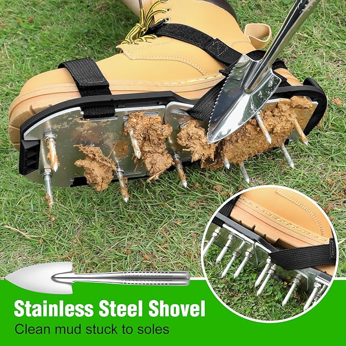 Lawn Aerator Shoes for Grass - Pre-Assembled Grass Aerator Shoes for Lawn - Soil Yard Aerator Tool for Aerating Patio Garden, Black, Large Size