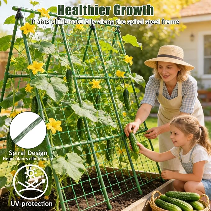 Miory Cucumber Trellis, A-Frame Trellis for Raised Bed, Garden Trellis for Climbing Plants Outdoor, Plant Support for Vegetables Vines, Steel with PE Coated(48" Lx48 H)
